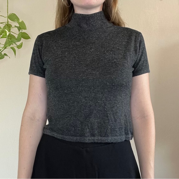 Cropped Mock Neck Short Sleeve Sweater - Picture 1 of 15